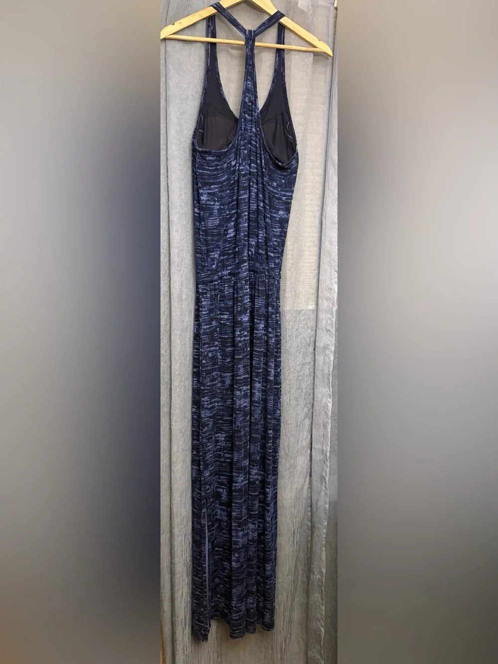 Athleta Navy Space-Dye Drawstring Maxi Dress size medium